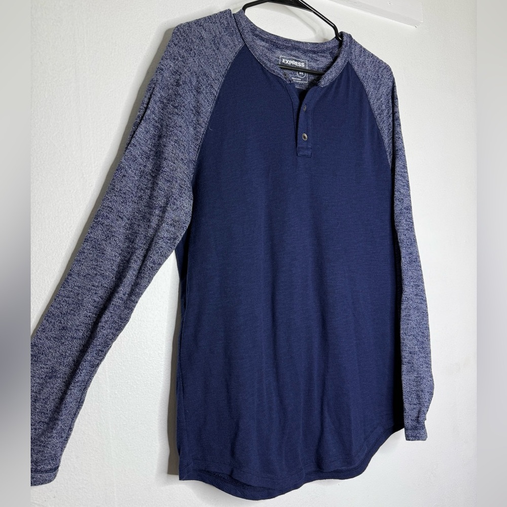 Express Navy and Heather Gray Long Sleeve Henley